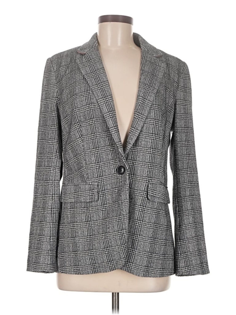 LOFT Gray Plaid Single-Button Blazer